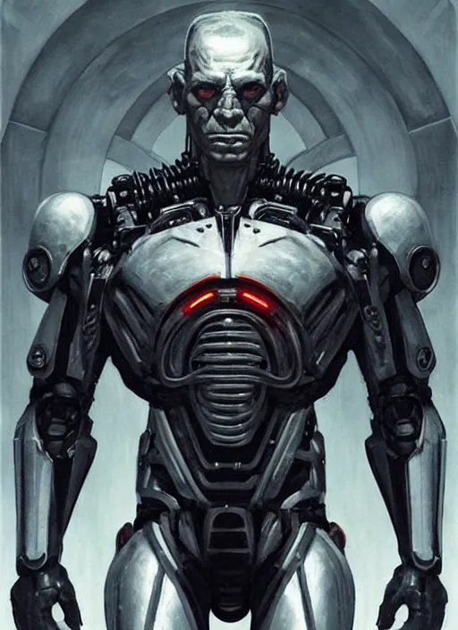 Image similar to zahn mcclarnon as victor stone, full body concept, cyborg, borg, strogg, face of a man, terminator, flesh, quake strogg, doom demon, wolfenstein, monstrous, powerful, symmetry, symmetrical, concept art by ruan jia and greg rutkowski