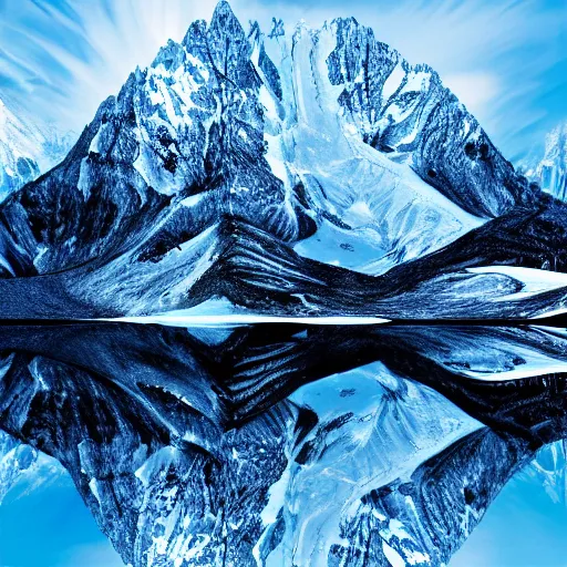 Prompt: Mountain alps bright reflections fractal HD 4k Realistic colorful cold isolated depressed in the style of Alex Grey and Ansel Adams