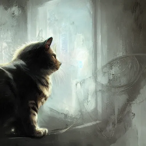 Image similar to cat, by raymond swanland