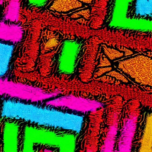 Image similar to Carpet albedo texture with neon lines and colored shapes on it, arcade style, game texture