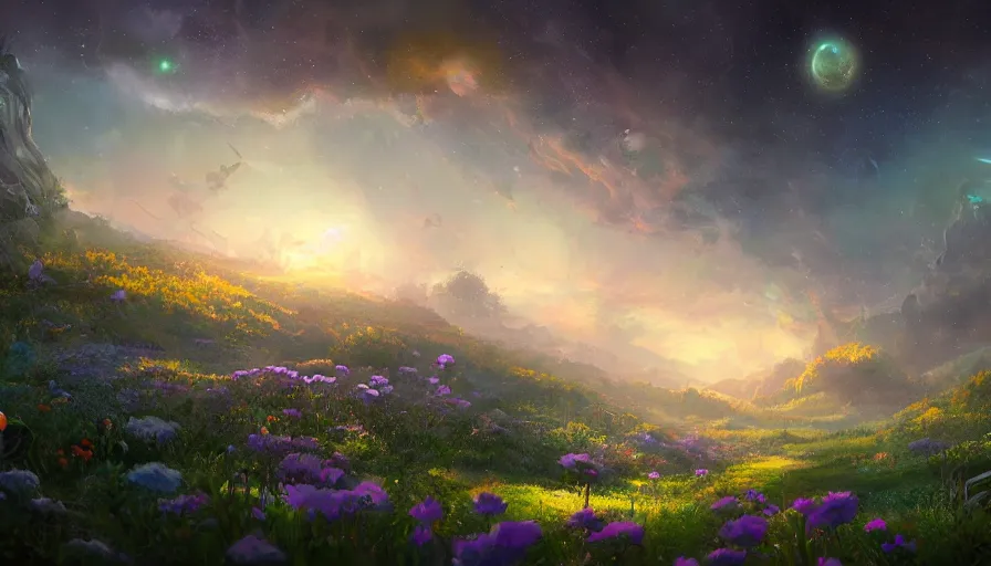 Image similar to the garden at the end of the universe, trippy, jessica rossier, art station