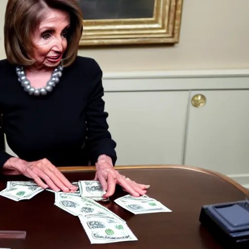 Image similar to nancy pelosi playing with money on the floor wlop