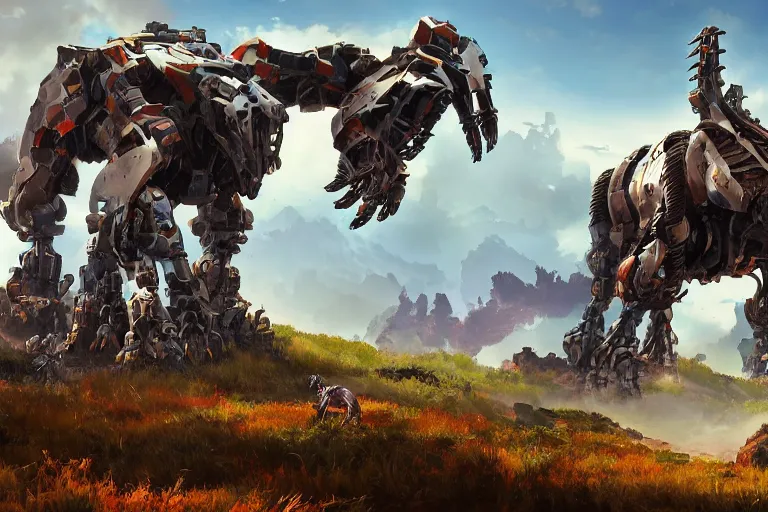 Image similar to burrower machine mecha animal beast robot of horizon forbidden west horizon zero dawn bioluminiscence global illumination ray tracing hdr fanart arstation by sung choi and eric pfeiffer and gabriel garza and casper konefal