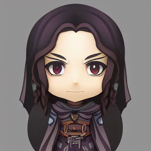Image similar to face detailing wizard in the style of matte painting nendoroid and chibi, eyes in the style of nendoroid, middle close up, Julian ope, flat shading, 2D illustration, Swiss modernizm