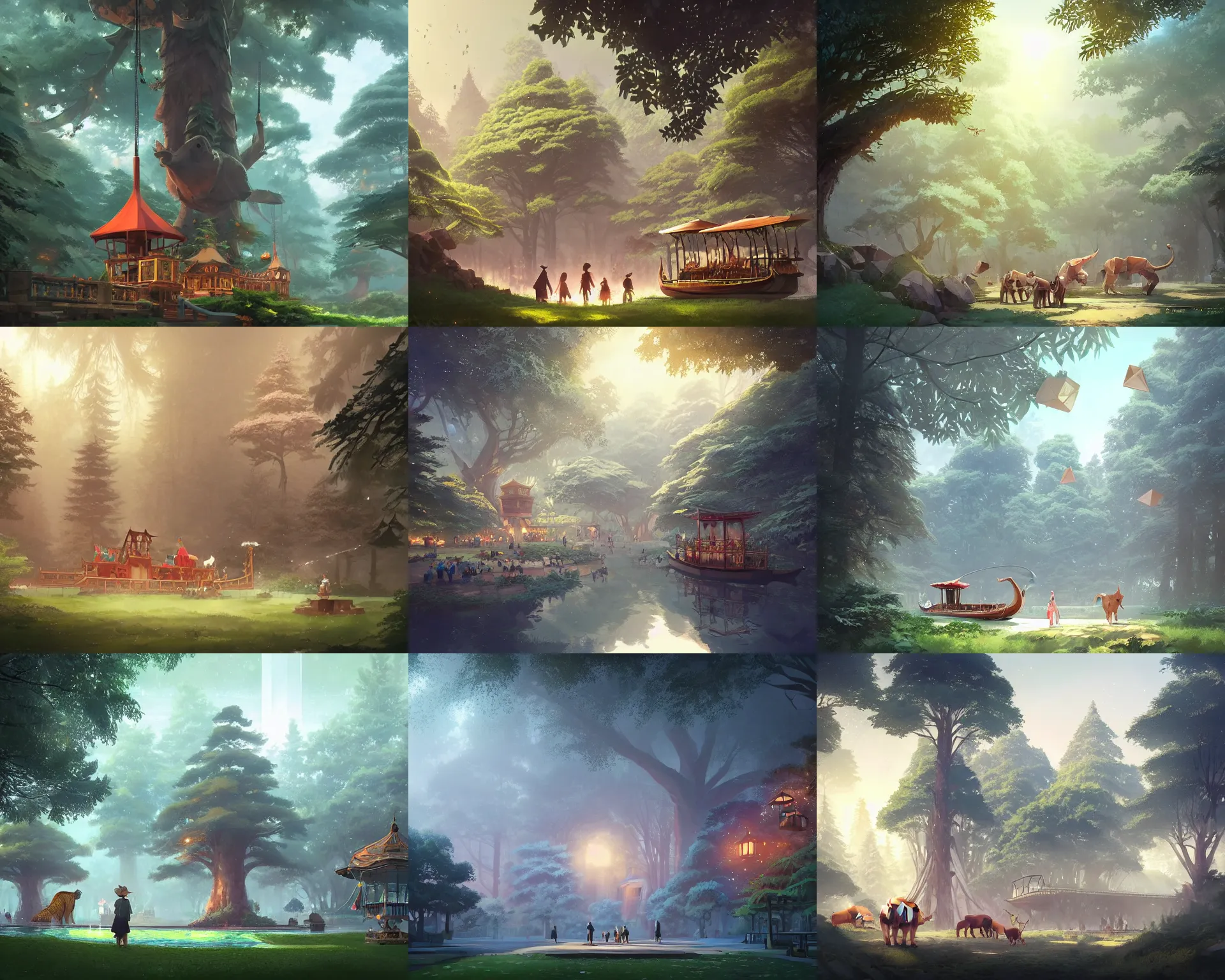 Prompt: classic polygonal zoo in a park wtih giant trees and a gondola, light dust, magnificent, close up, details, sharp focus, elegant, highly detailed, illustration, by Jordan Grimmer and greg rutkowski and PiNe(パイネ) and 薯子Imoko and 香川悠作 and wlop and maya takamura, intricate, beautiful, Trending artstation, pixiv, digital Art