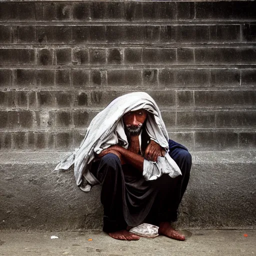 Image similar to portrait of a homeless billionaire, by Steve McCurry, clean, detailed, award winning