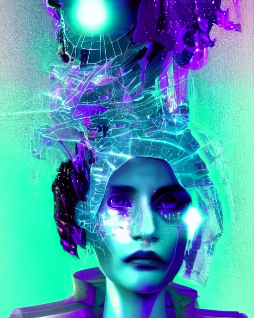 Image similar to a glitch art character portrait of female psychic a. i. manifesting into reality trending on artstation deviantart pinterest detailed realistic hd 8 k high resolution