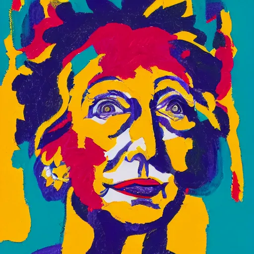 Image similar to abstract gouache portrait of hillary clinton's face, painted during a manic schizophrenic episode