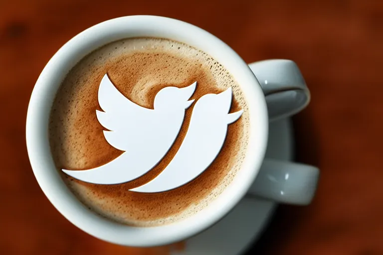 Prompt: twitter logo in my morning coffee, Latte Art, close-up photograph, award winning