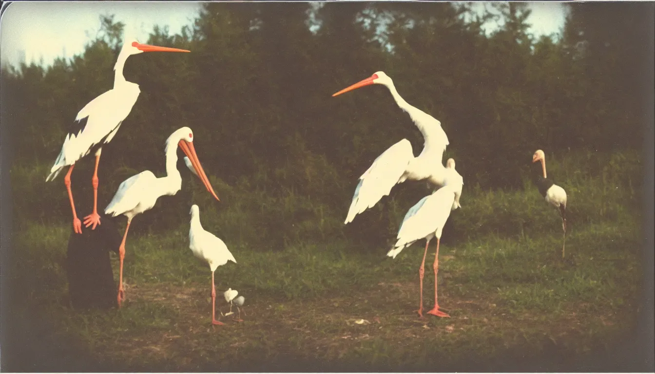 Image similar to polaroid picture of russian man yelling at stork, very detailed, 8 k