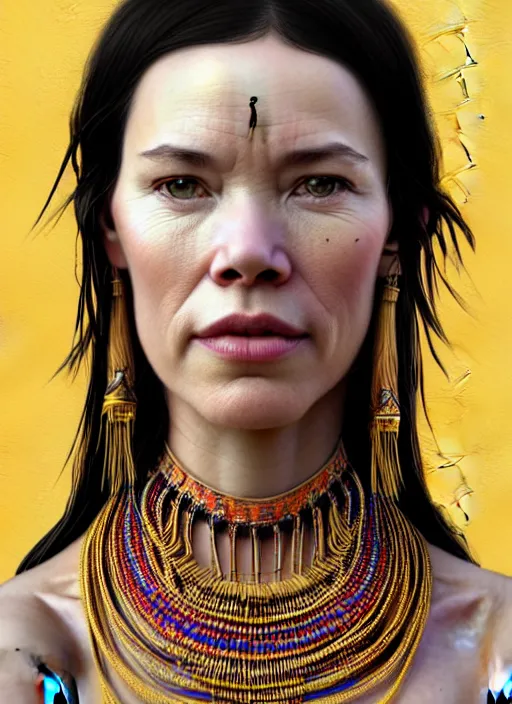 Prompt: portrait of catriona balfe ( outlander ) as a kayan tribe woman with gold neck rings, hyper detailed ultra sharp trending on artstation, colorful, psychedelic, ornate, intricate, digital painting, concept art, smooth, sharp focus, illustration, art by artgerm and greg rutkowski and h. r. giger, 8 k