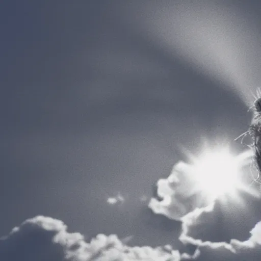 Prompt: happy chicken nugget resting on a cloud, dramatic lighting, high contrast