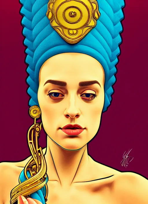 Image similar to oil portrait of marge simpson, intricate, elegant, highly detailed, lighting, painting, artstation, smooth, illustration, art by greg rutowski and alphonse mucha