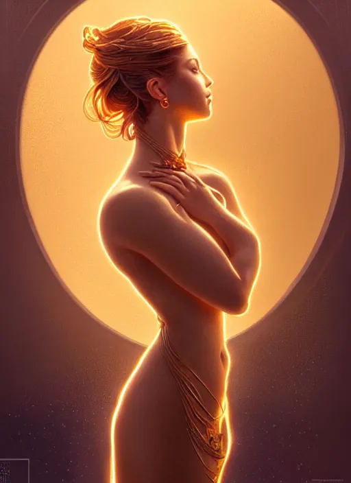 Image similar to a beautiful cinematic female sand goddess, glow golden tatto, galatic shamen with Quantum energy fantasy, fantasy magic, undercut hairstyle, dark light night, intricate, elegant, sharp focus, illustration, highly detailed, digital painting, concept art, matte, art by WLOP and Artgerm and Greg Rutkowski and Alphonse Mucha, masterpiece