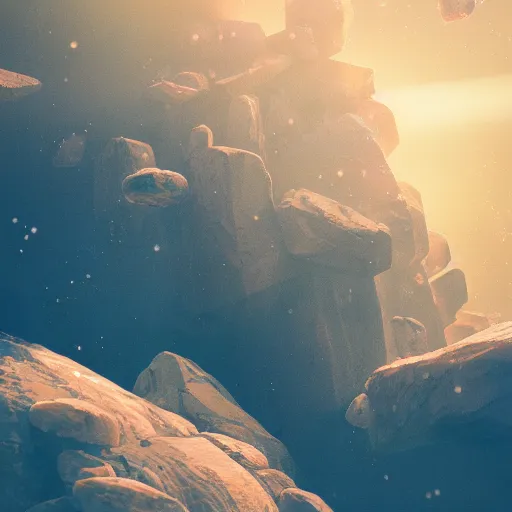 Image similar to falling lights in crystal clusters buoying you into the future the intricate beauty of the rock music fades in the heavens are here, studio ghibli, pascal blanche, 8 k, octane render