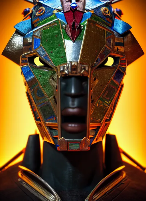 Prompt: african voltron mask, by akihito yoshida, artstation, by asaf hanuka, by diego rivera, by hieronymus bosch, octane render, by wlop, refractive, ray tracing reflections, diffraction grading, insanely detailed and intricate, hypermaximalist, elegant, ornate, hyper realistic, super detailed, head above water