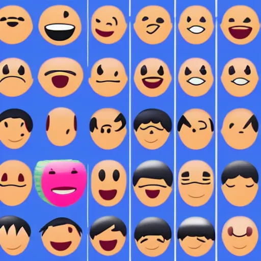 Image similar to a set of 2 x 2 emoji icons with happy, angry, surprised and sobbing faces. the emoji icons look like watermelon