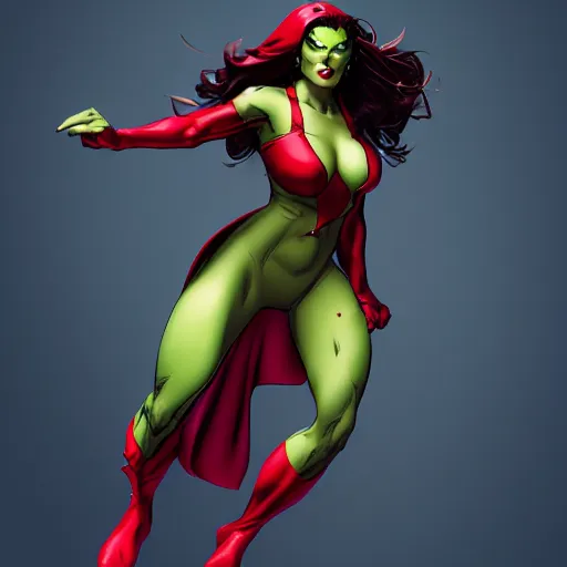 Prompt: marvel's the hulk dressed as the scarlet witch, costume tearing off, action pose, splash art, comic book style, by wlop, highly detailed, dynamic shadows, trending on artstation