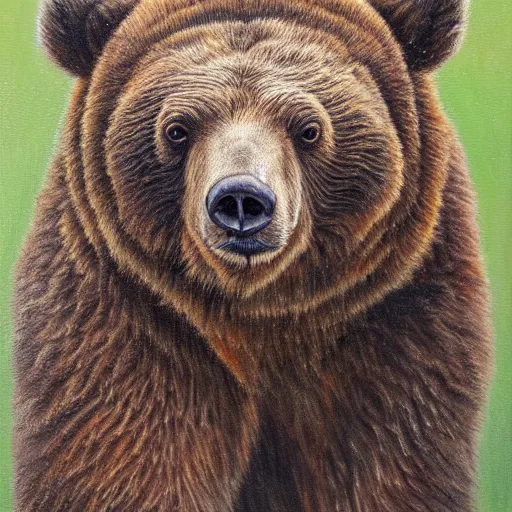 Image similar to a painting of a brown bear's face, an ultrafine detailed painting by terry redlin, behance contest winner, detailed painting, oil on canvas, sharp focus