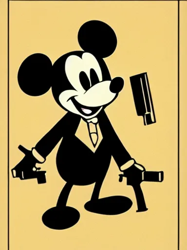 Prompt: an anthropomorphic mouse holding two guns, art by walt disney