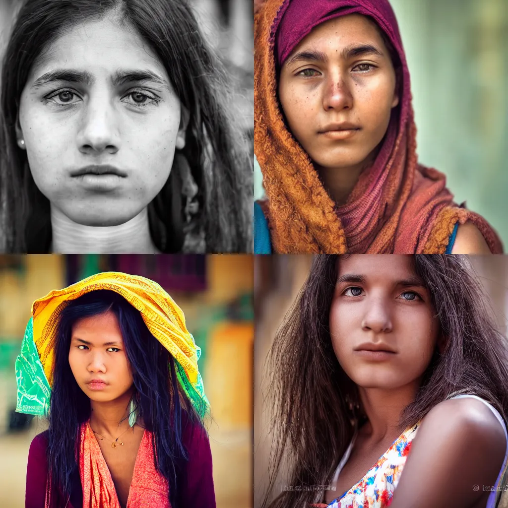 Prompt: Photo of a beautiful 20yo woman in the style of Steven McCurry, detailed, 82 mm sigma art