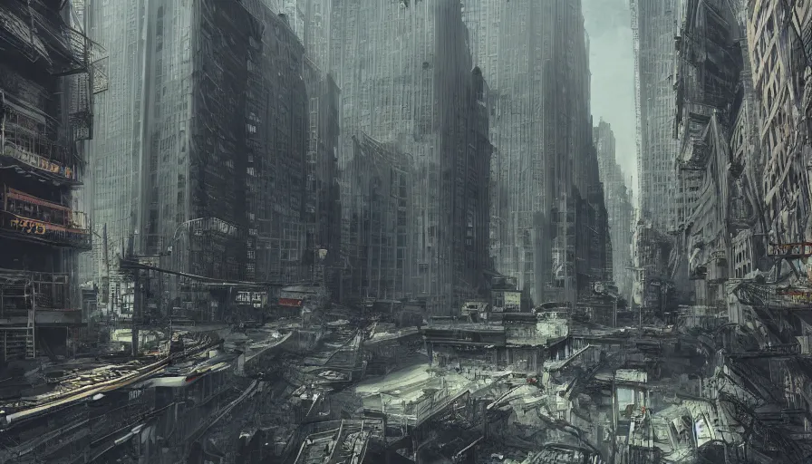 Image similar to New York city abandoned for years, hyperdetailed, artstation, cgsociety, 8k