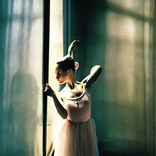 Prompt: portrait of a ballerina, cinematic light and reflections, beautiful dreamy lighting, by annie leibovitz,