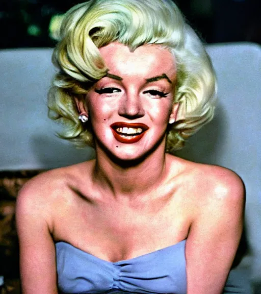 Image similar to 1960s color photograph of Marilyn Monroe no makeup, casual setting, getty image, candid moment, kodak film