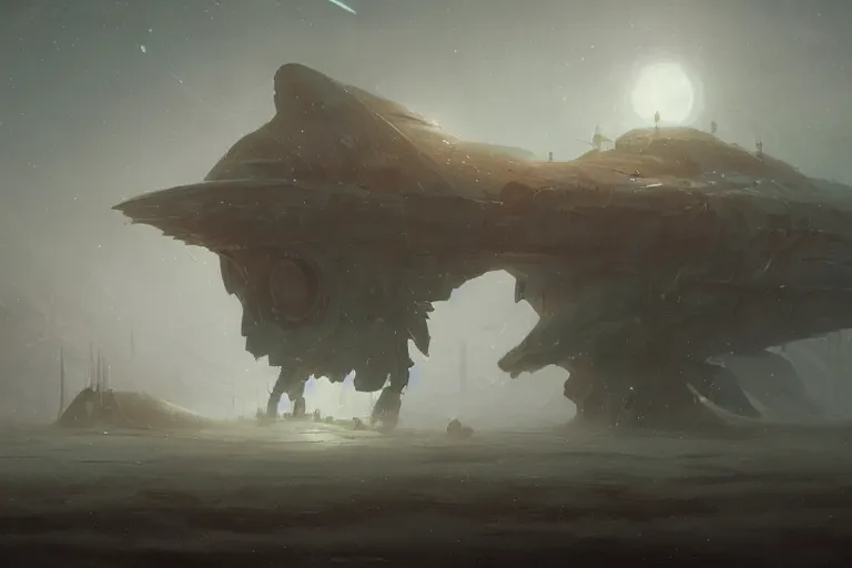 Prompt: jakub rosalski a magical animation from a video game of a spaceship hovering over a foggy winter landscape, by greg rutkowski and frank frazetta and peter mohrbacher and william blake and dan mumford, cinematic lighting, insanely detailed, intricate, artstation, cgsociety, painted by Simon Stalenhag, concept art, illustration, sharp focus