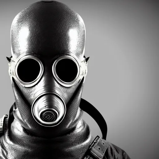 Image similar to hooden villain wearing a gas mask with smoke coming out of his body, dark background, unreal engine 5, ultra realistic, detailed, fog,