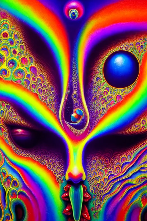 Image similar to hyperrealistic abstract close-up Renaissance psychedelic!! celestial happy! pure creature!! peaceful! kind spirit of nature! beautiful fractal!! eyes! highly detailed concept art eric zener elson peter cinematic hard rainbow lighting high angle hd 8k sharp shallow depth of field endless, inspired by Zdzisław Beksiński Salvador Dali