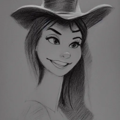 Prompt: milt kahl pencil sketch of victoria justice with a cowboy hat