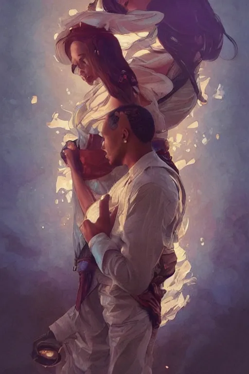 Image similar to beautiful cottagecore will smith slapping chris brown at the oscars. intricate, elegant. highly detailed, digital painting, artstation, concept art, smooth, sharp, focus, illustration. . art by artgerm and greg rutkowski and alphonse mucha