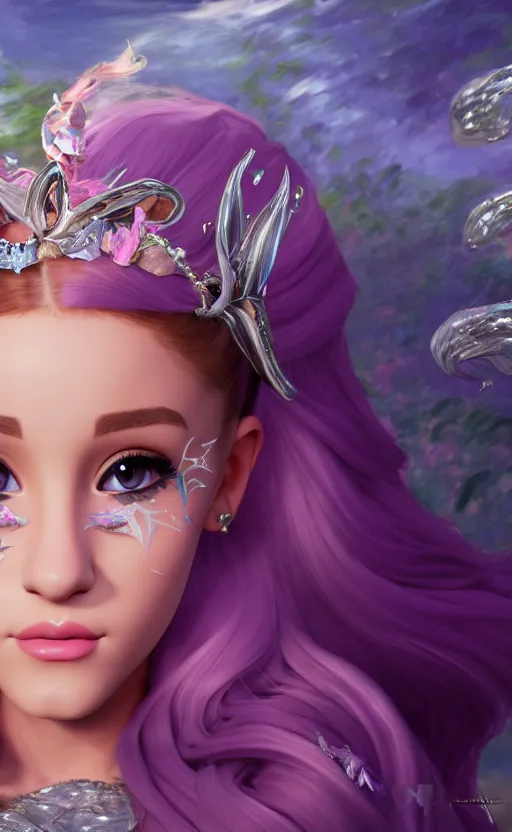 Image similar to ariana grande charming mermaid dreamlke with jewelry, character art, art by john singer sargent, hyperdetailed, 8 k realistic, symmetrical, frostbite 3 engine, cryengine, dof, trending on artstation, digital art