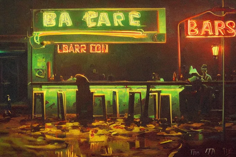Image similar to scene from louisiana swamps, bar, neon cross, voodoo, artwork by tim eitel