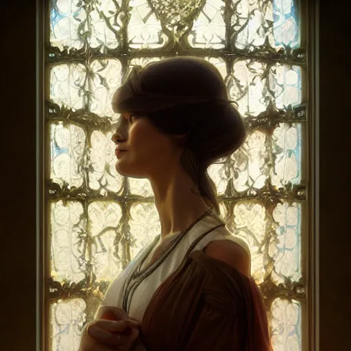 Image similar to perfectly - centered - portrait of a beautiful lady inside abandoned asylum, light comes from the window, intricate, highly detailed, digital painting, artstation, concept art, smooth, sharp focus, illustration, unreal engine 5, 8 k, art by artgerm and greg rutkowski and alphonse mucha