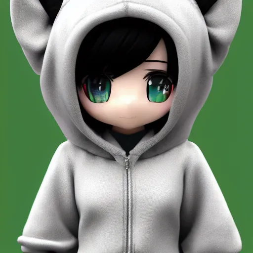 Image similar to cute fumo plush of a ponygirl in a hoodie, anime girl, anime ears, chibi, black and white, vray