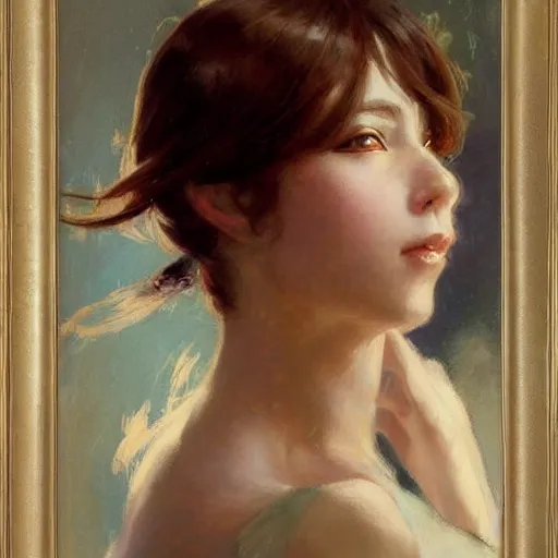 Prompt: a portrait of a cute anime girl, high fashion, painting by gaston bussiere, craig mullins, j. c. leyendecker