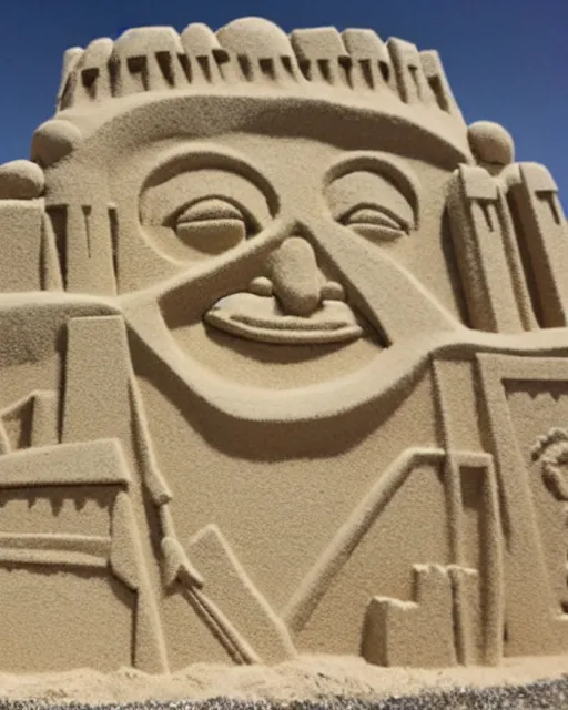 Prompt: a detailed sandcastle with the face of anonymous