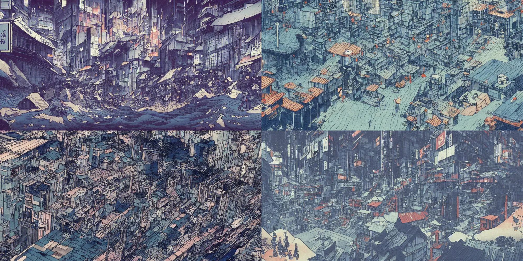 Prompt: Hokusai cyberpunk city