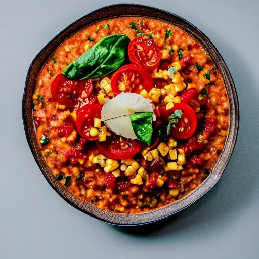 Image similar to A plate of maize porridge with tomato and onion relish, professional photography, 8k, food photography