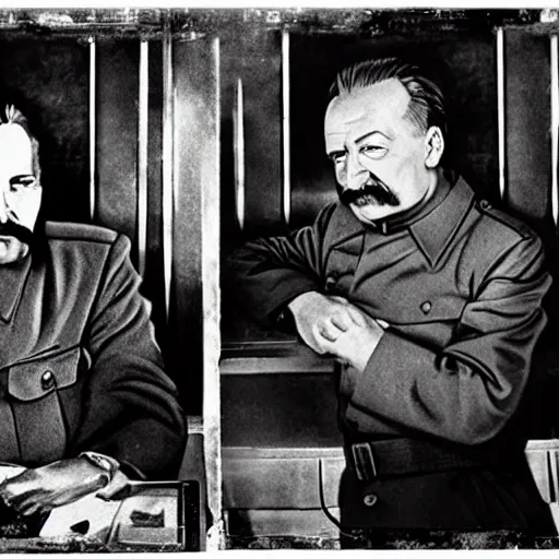 Image similar to Stalin and Lenin in gay-bar, Realistic contemporary Art photography