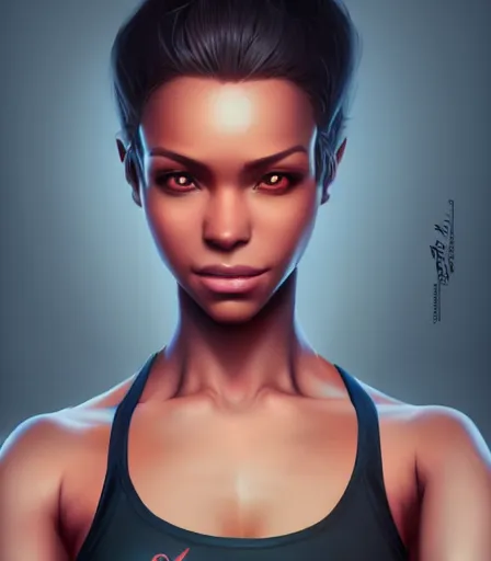 Prompt: beautiful portrait of a gorgeous personal trainer who looks like Lira T'Soni , character design by charlie bowater, ross tran, artgerm, and makoto shinkai, detailed, soft lighting, rendered in octane