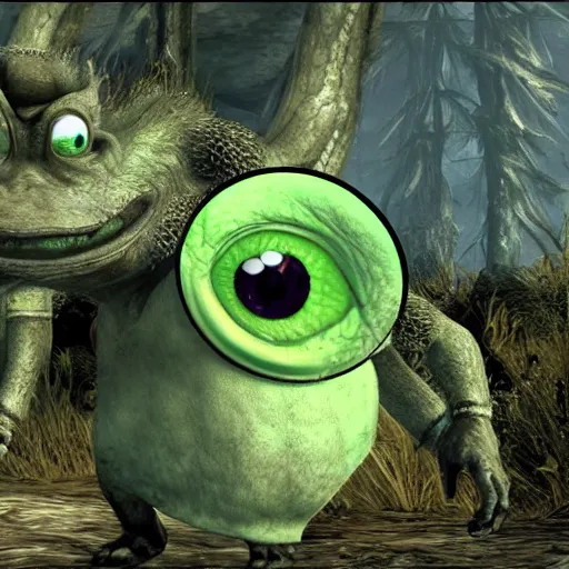 Image similar to mike wazowski in skyrim,