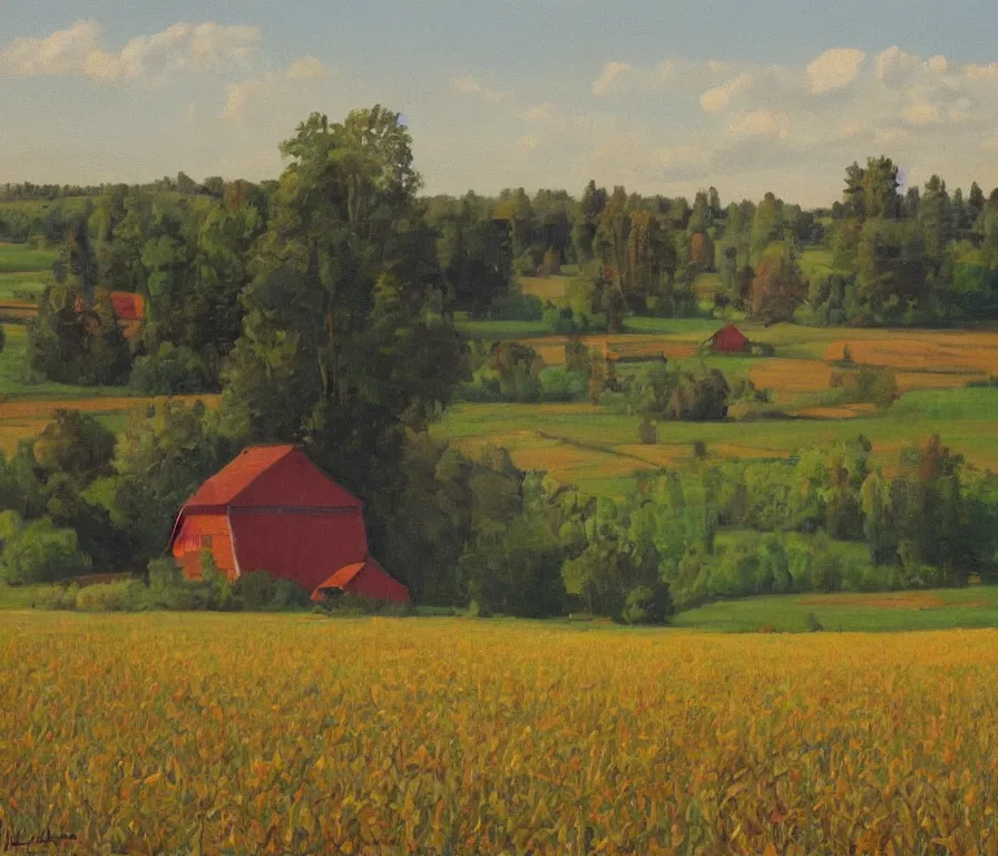 Image similar to beautiful view of a peaceful ukrainian farm landsape. art by isaac leitan and ivan shiskin, oil on canvas