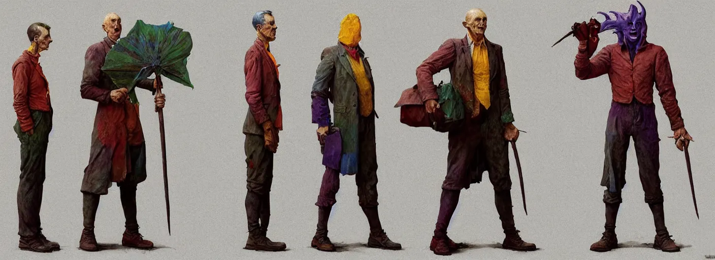 Image similar to full - body portrait surreal colorful clay fighting artstation rpg gentleman character concept art anatomy, action pose, very coherent and colorful high contrast masterpiece by norman rockwell franz sedlacek hieronymus bosch dean ellis simon stalenhag rene magritte gediminas pranckevicius, dark shadows, sunny day, hard lighting, reference sheet white! background