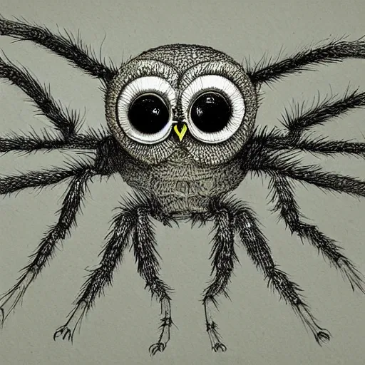 Image similar to jumping spider mixed with owl, sketch by Leonardo Da Vinci, hybrid creature, detailed