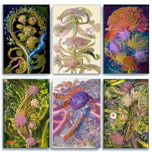 Prompt: colorful artwork by ernst haeckel with vividly fractured pixiv scenery art macroscopic imprints of ethereal plant illumination, put onto canvas