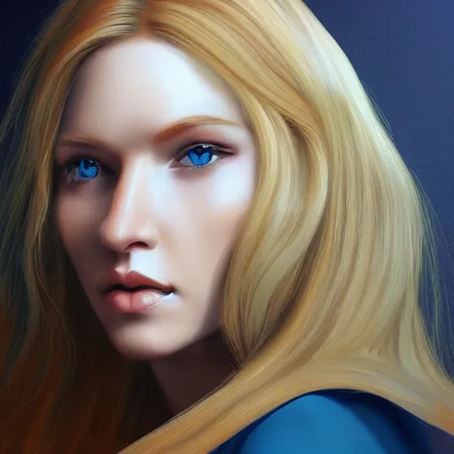 Image similar to woman with long blonde hair and blue eyes by stanley artgem lau, highly detailed, artstation trending, perfect face, straight hair 8k