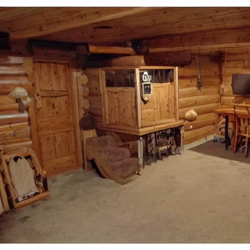 Prompt: the basement of a cabin, craigslist photo